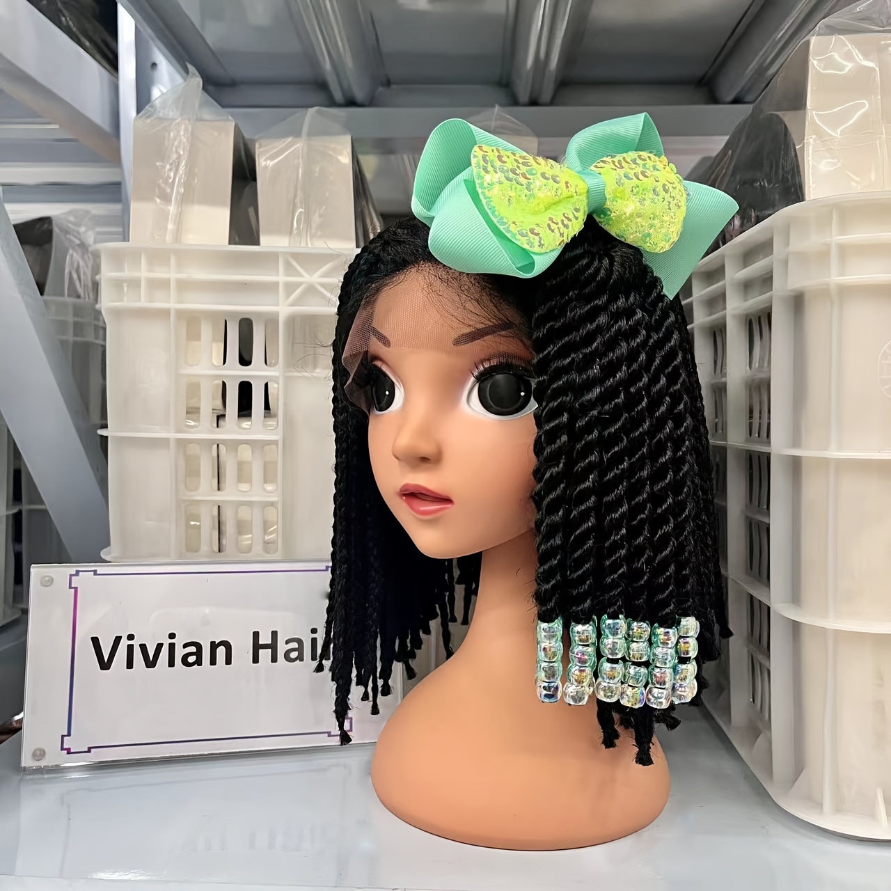 Children's Bow Beads Braid Ponytail Wig Headdress Hair - Temu