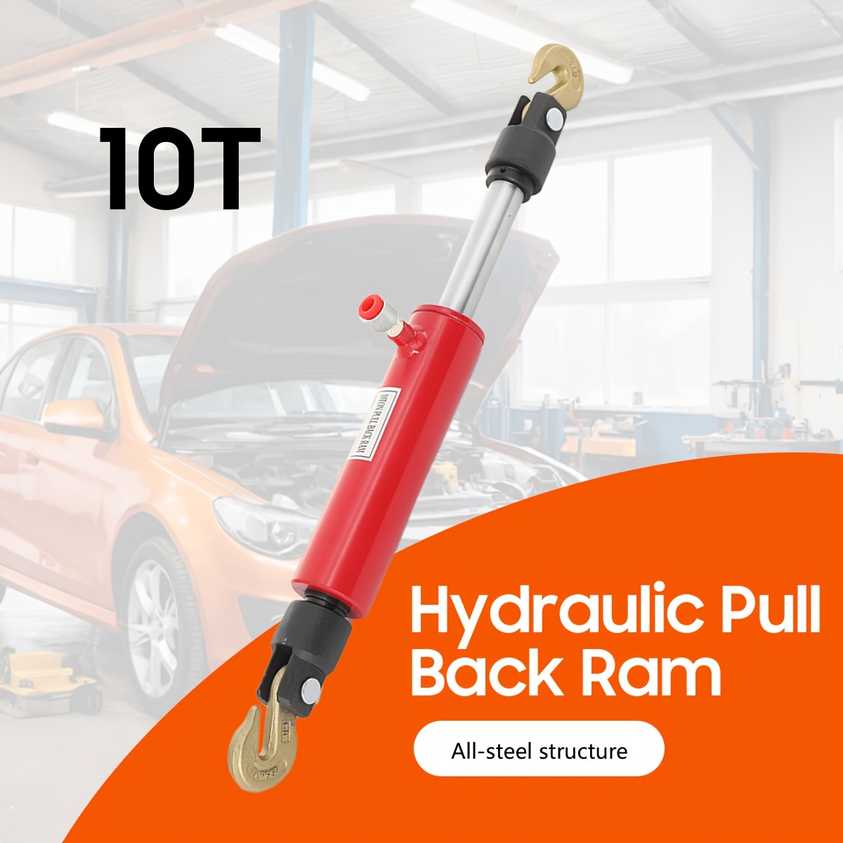 Hydraulic Cylinder Set With 10 Capacity, Featuring 2 Chain Hooks And A Hydraulic Return Cylinder