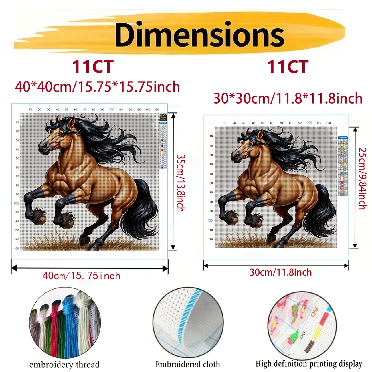 Cross Stitch Printed Kit, Brown Horse Galloping Design