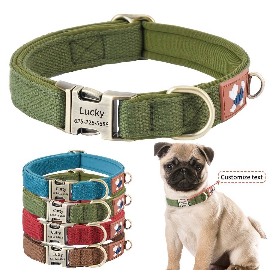 

Custom Engraved Leather Dog Collar With Soft Rubber Pad, Pet Id Nameplate For Small To Medium Dogs - Comfortable And Stylish, Nylon, Anti-loss,