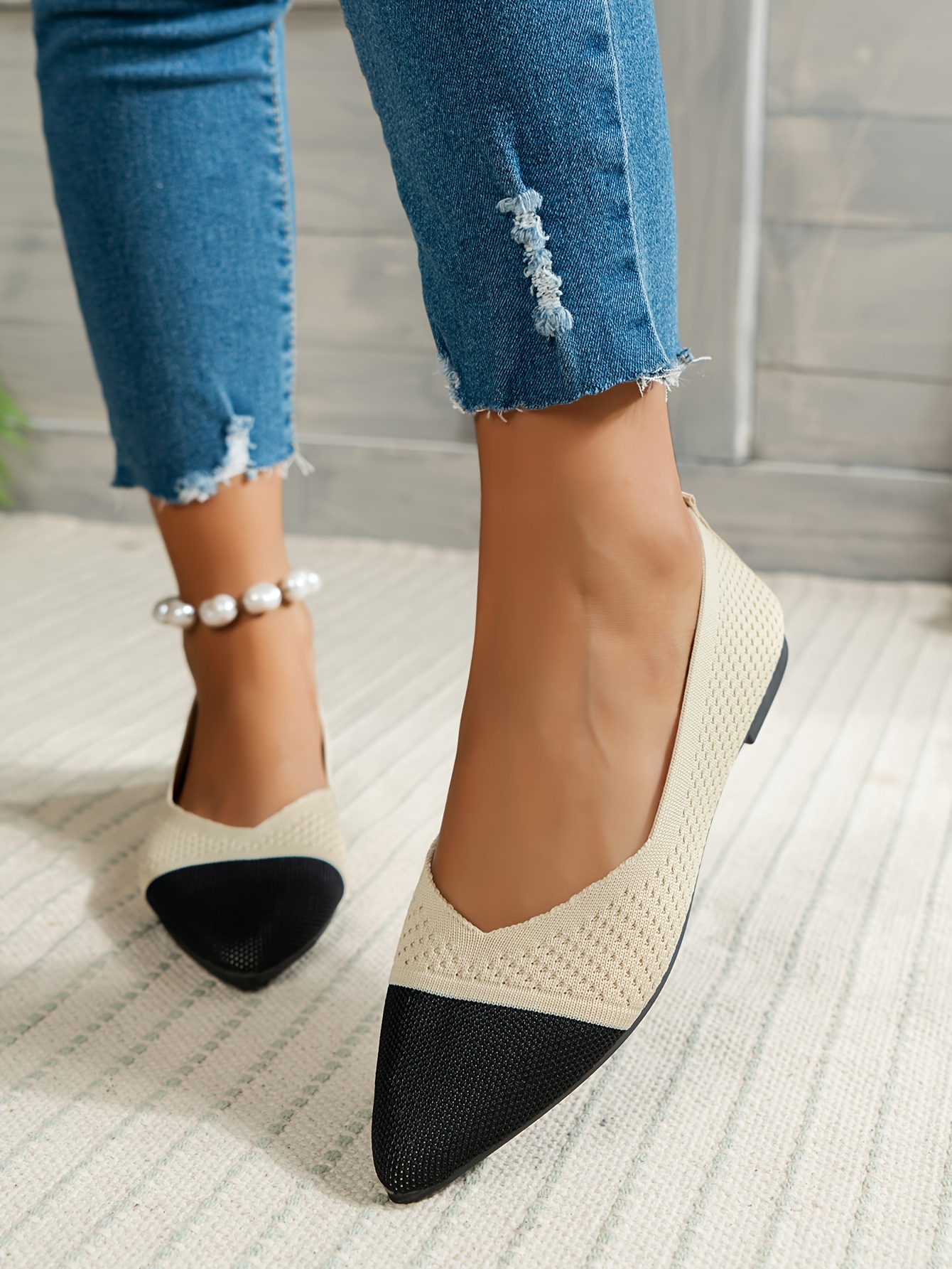 Women'S Stylish Pointed Toe Color-Blocked Flats, Versatile Casual Shoes., Women Shoes