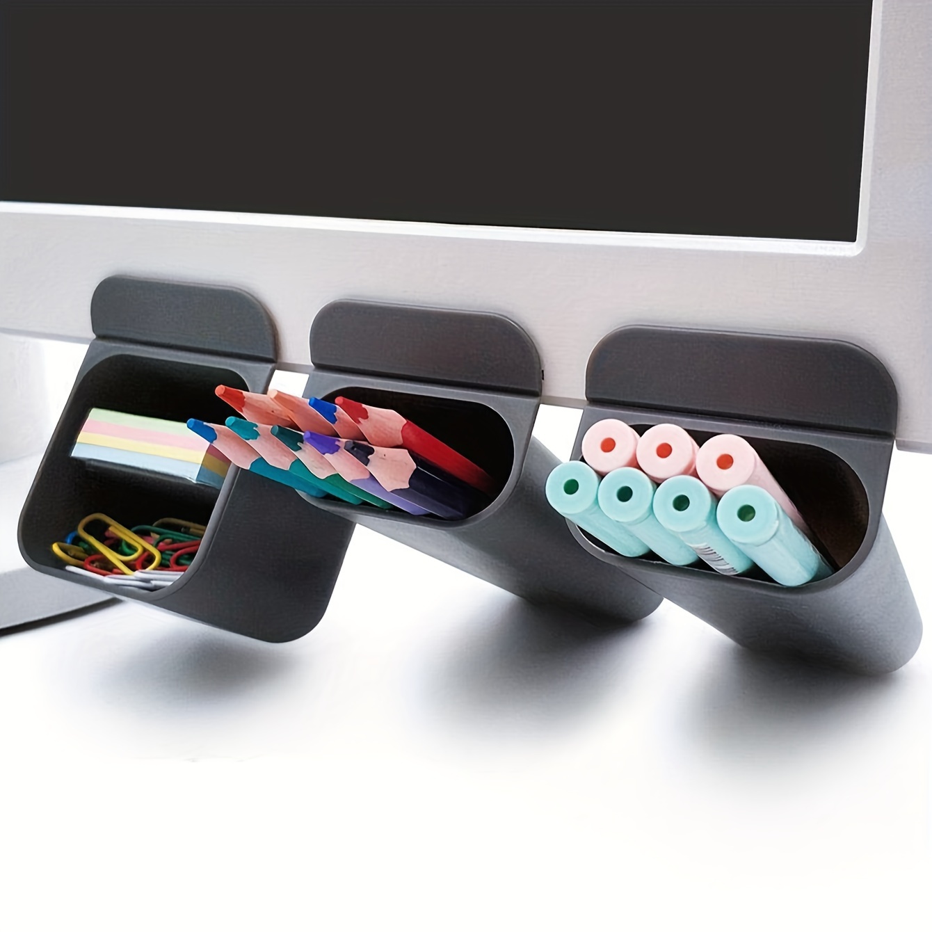 Image of 3pcs Desktop Pen Organizer Pencil Case, Desk Supplies Computer Desk Additions Organizer Containers For Pens Office School Supplies - Back To School Business Gifts, Teacher Must Haves