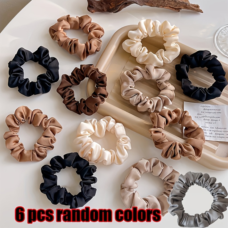 TEMU 6pcs Polyester Satin Hair Scrunchies, Random Colors, High Elasticity Hair Bands, Suitable For Daily Wear, Parties, And , Ideal Gift For Women,