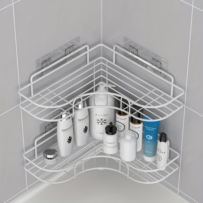 

Corner Shower Caddy Wall-mounted Storage Basket, No Drilling Required, White, 1-pack - Dorm, Kitchen, Bedroom & Bathroom Organizer Shelf