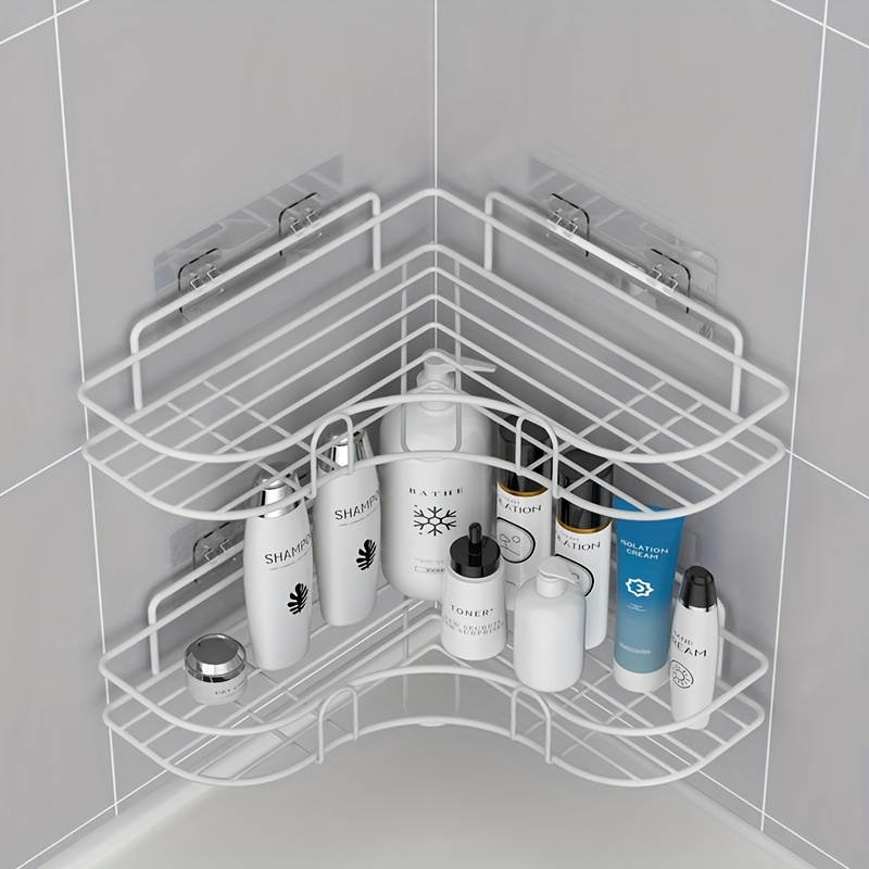 

Panier de rangement mural d'angle pour douche, aucun perçage requis, blanc, 1 paquet - Étagère d'organisation pour dortoir, cuisine, chambre et salle de bain