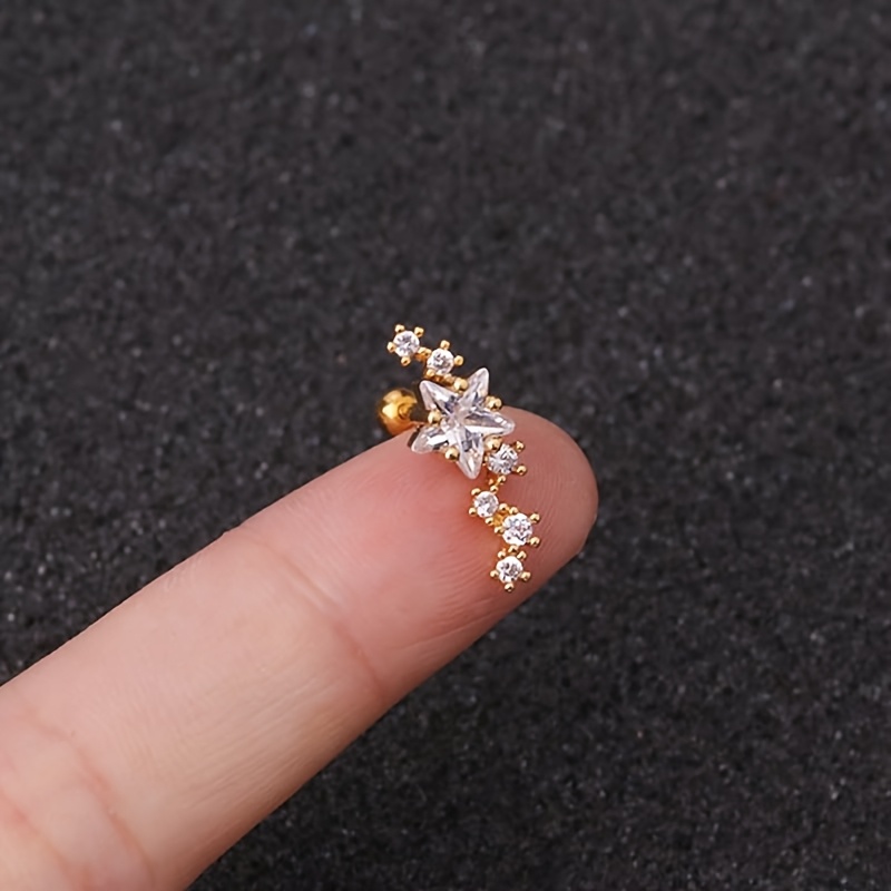 TEMU 1pc Sparkly Synthetic Zirconia Cartilage Earring, Stylish Piercing Stud, Suitable For Earlobe & Cartilage Daily Wear, Holiday Gift