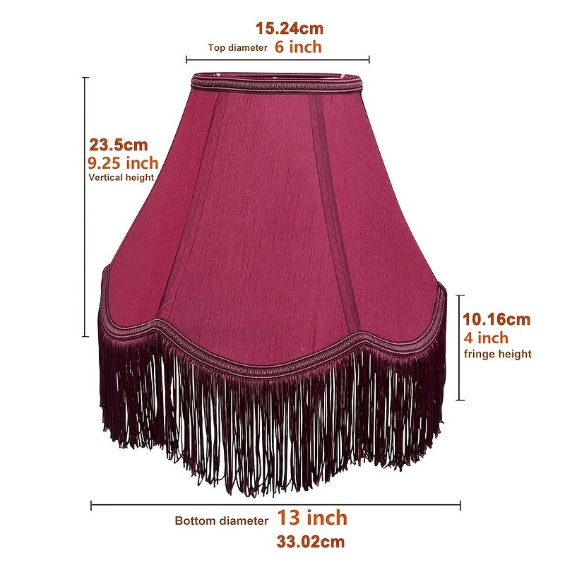 TEMU Abat-jour à pompons d' victorienne, 15,24 cm x 33,02 cm ,52 cm (Araignée), abat-jour de rechange rouge vintage, convient aux lampes de table et