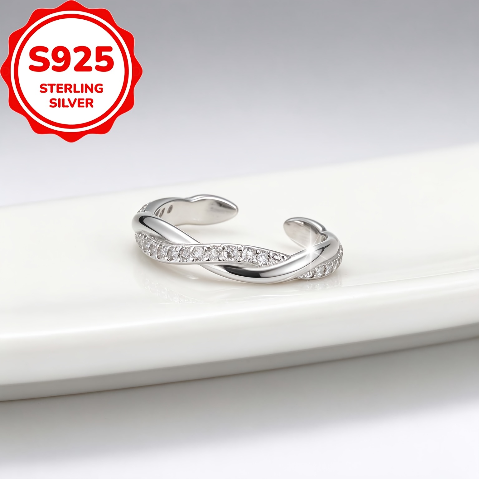 Women's S925 Silver Wave Cross-Design Open Toe Ring
