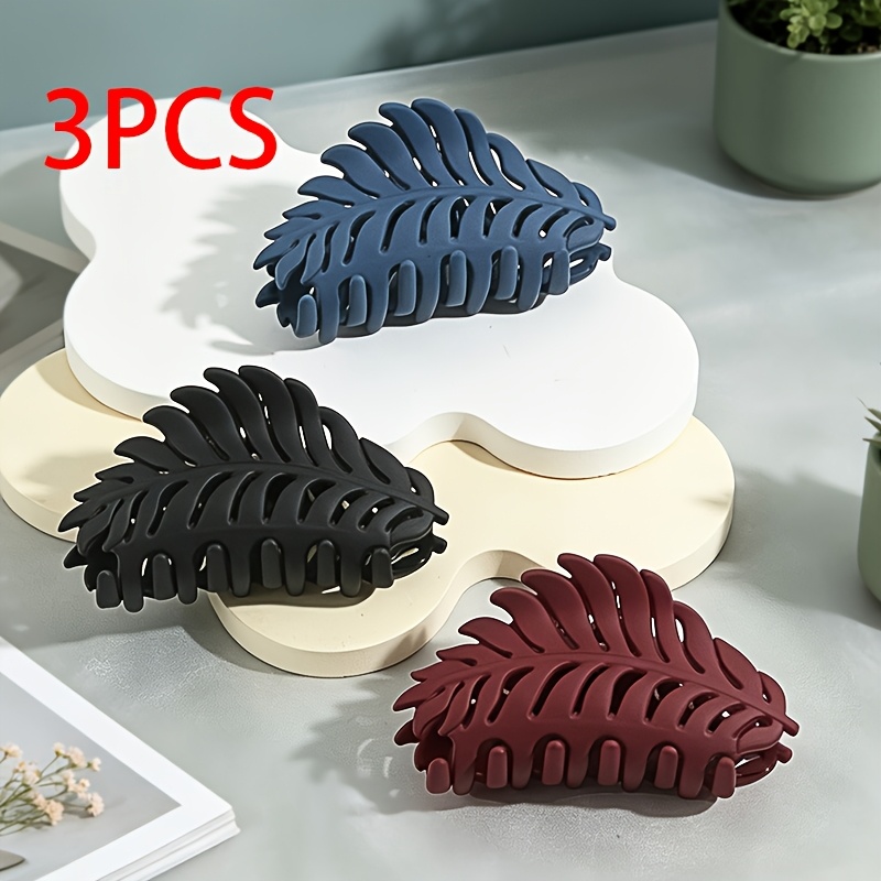 TEMU Lot de 3 pinces à cheveux élégantes de feuille, couleur Morandi dépolie, pour femme, accessoires polyvalents pour chignons quotidiens, pinces