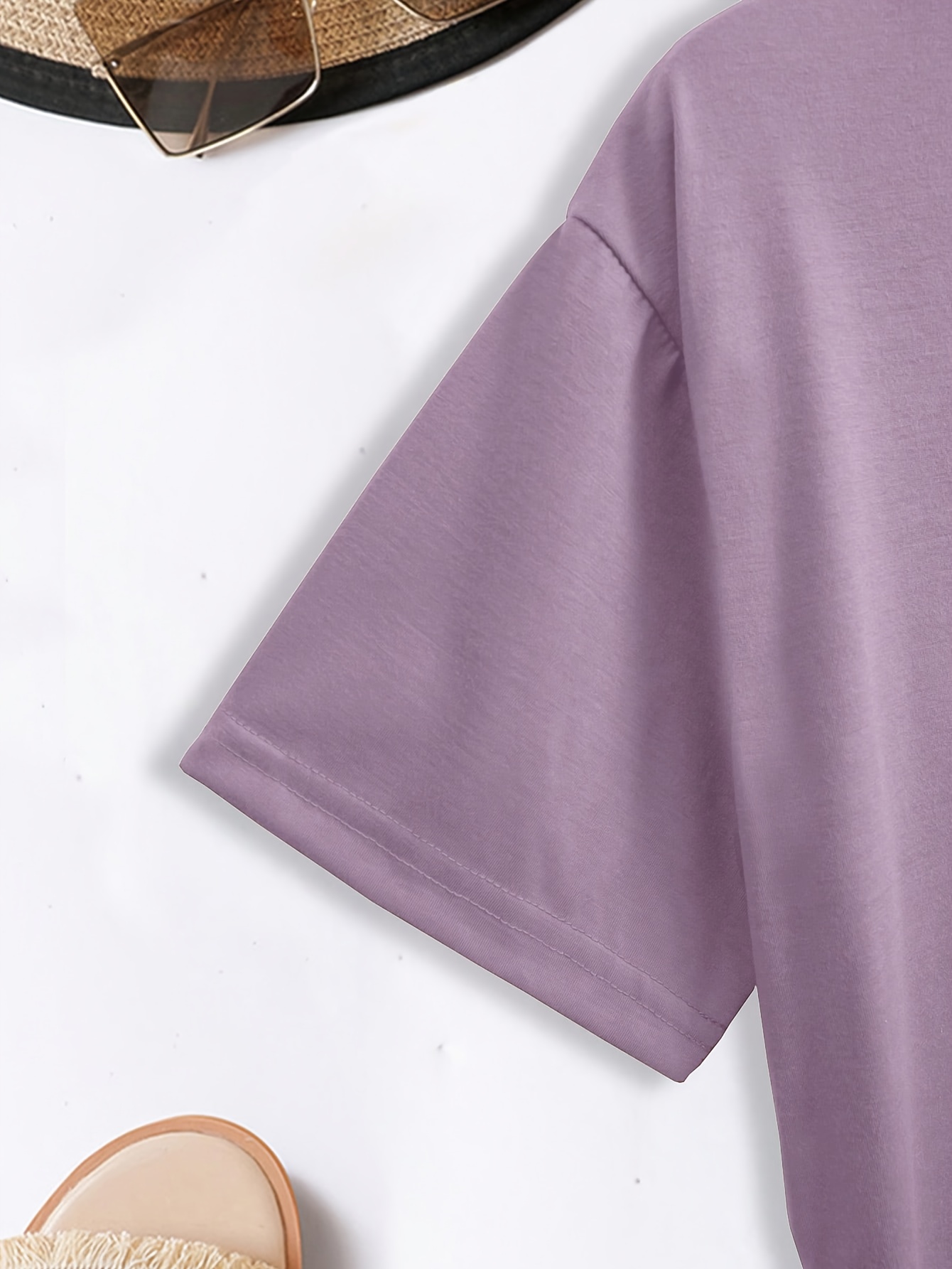 Casual Crew Neck Short Sleeve T-Shirt, Women'S Polyester Basic Round Neck Pullover, Heart Butterfly Pattern, with Slight Stretch, Regular Length and H Fit