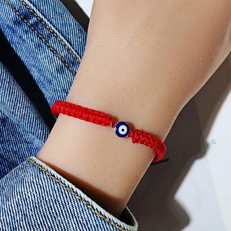 

Adjustable Red String Bracelet With Blue Evil Eye Charm, Handmade Lucky Knot Rope Bracelet For Couples, Protective Amulet For Gifts, No Plating Weave Design For - 1 Piece