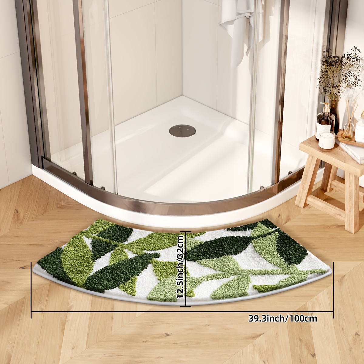 Image of 1pc Curved Corner Bath Mat Rug, Fluffy Bathroom Rug Bath Mat, Absorbent Premium Bath Rug, Non-slip Comfortable Bathroom Mat For Bathroom Floor, Sink, Bathtub, Shower Room, Home Decor