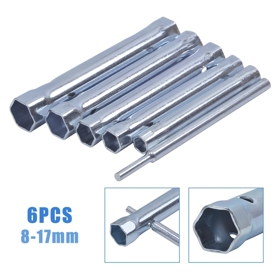 6pcs Set Double Ended Tubular Box Spanner Set With Bar Metric Tube Socket Wrench Kit For Car Motorcycle Repair