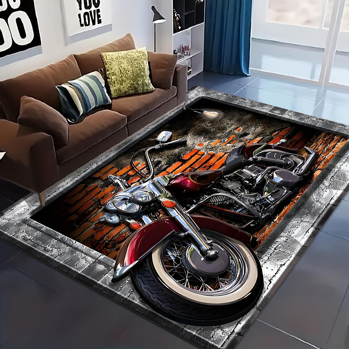 

- Motorcycle Bath Mat - -, Flannel, Rectangular Rug For Bathroom Decor