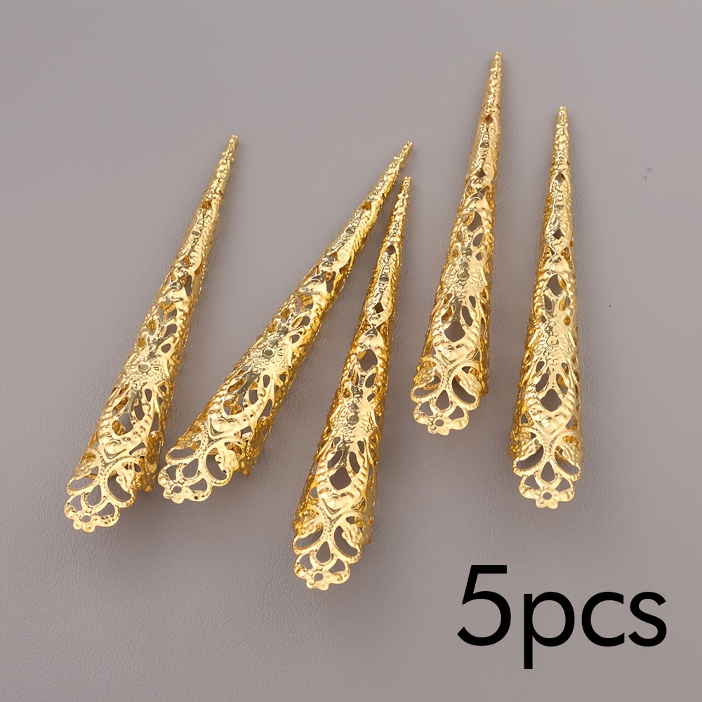Image of Golden Luxury Finger Nail Covers With Lace Patterns, Perfect For Court-style Nail Art Decorations And Photo Props