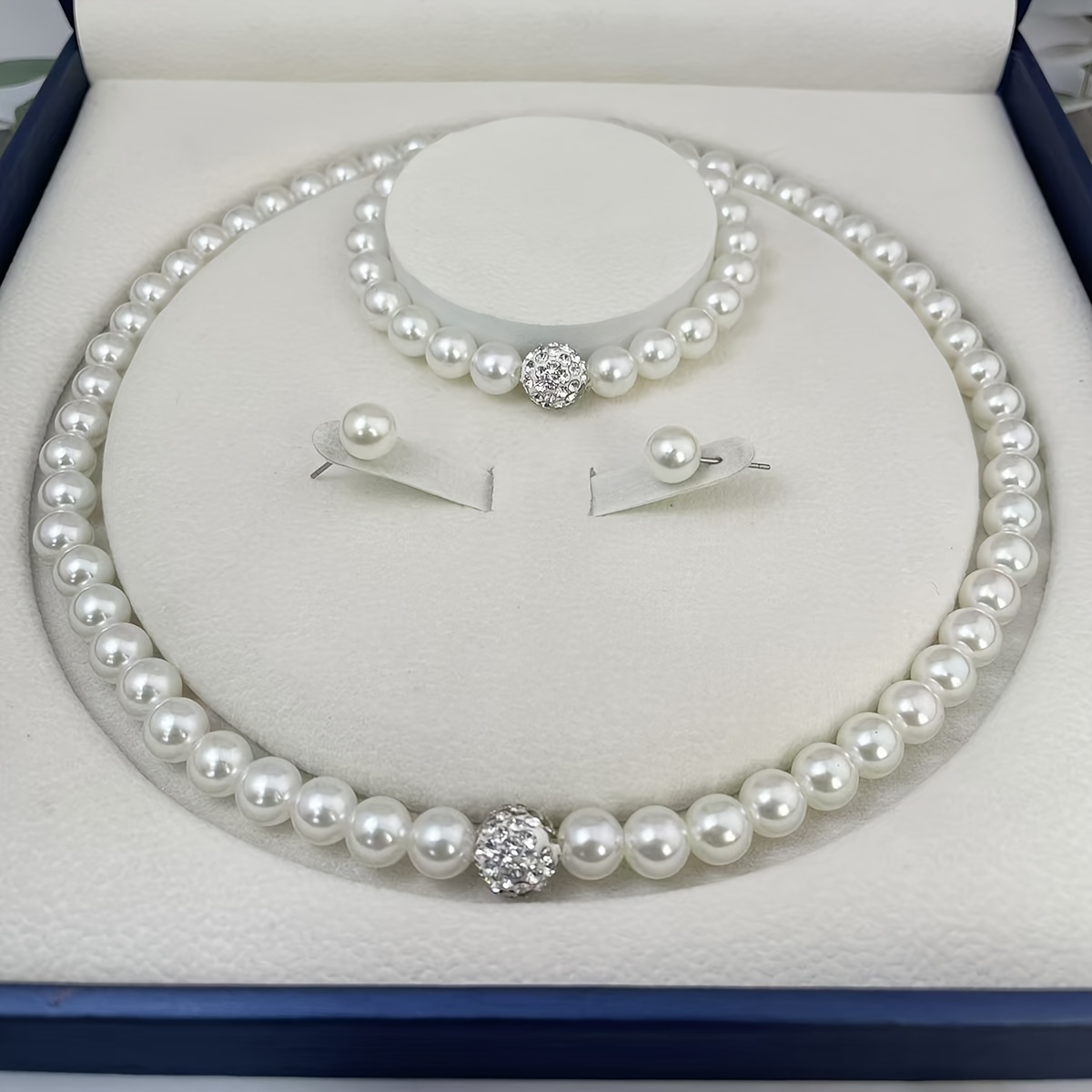 European and American Cross-border Imitation Pearl Necklace Bracelet Earrings Set Three-piece Set Foreign Trade Bride Accessories, for Wedding