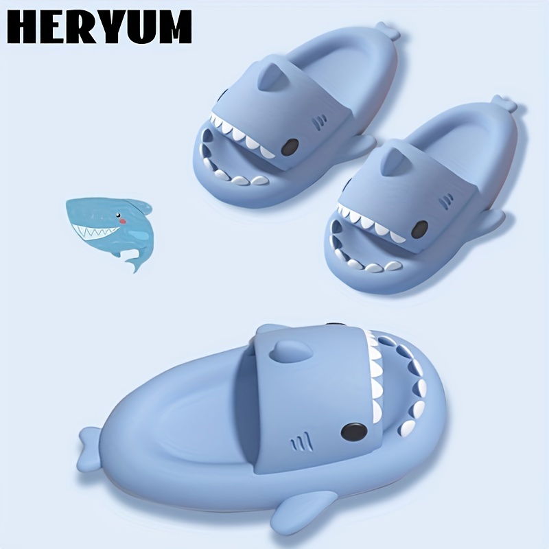 

Trendy Cute Cartoon Shark Design Open Toe Slippers For Girls, Breathable Lightweight Platform Slippers For Indoor Outdoor Beach