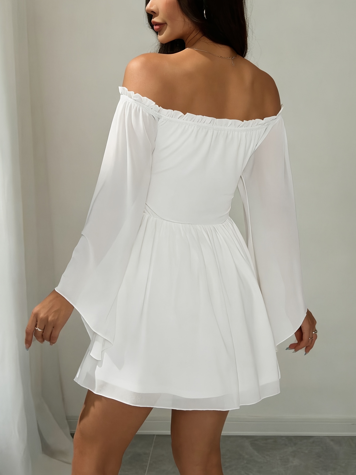 shoulder double layer mesh dress short white - Temu Poland