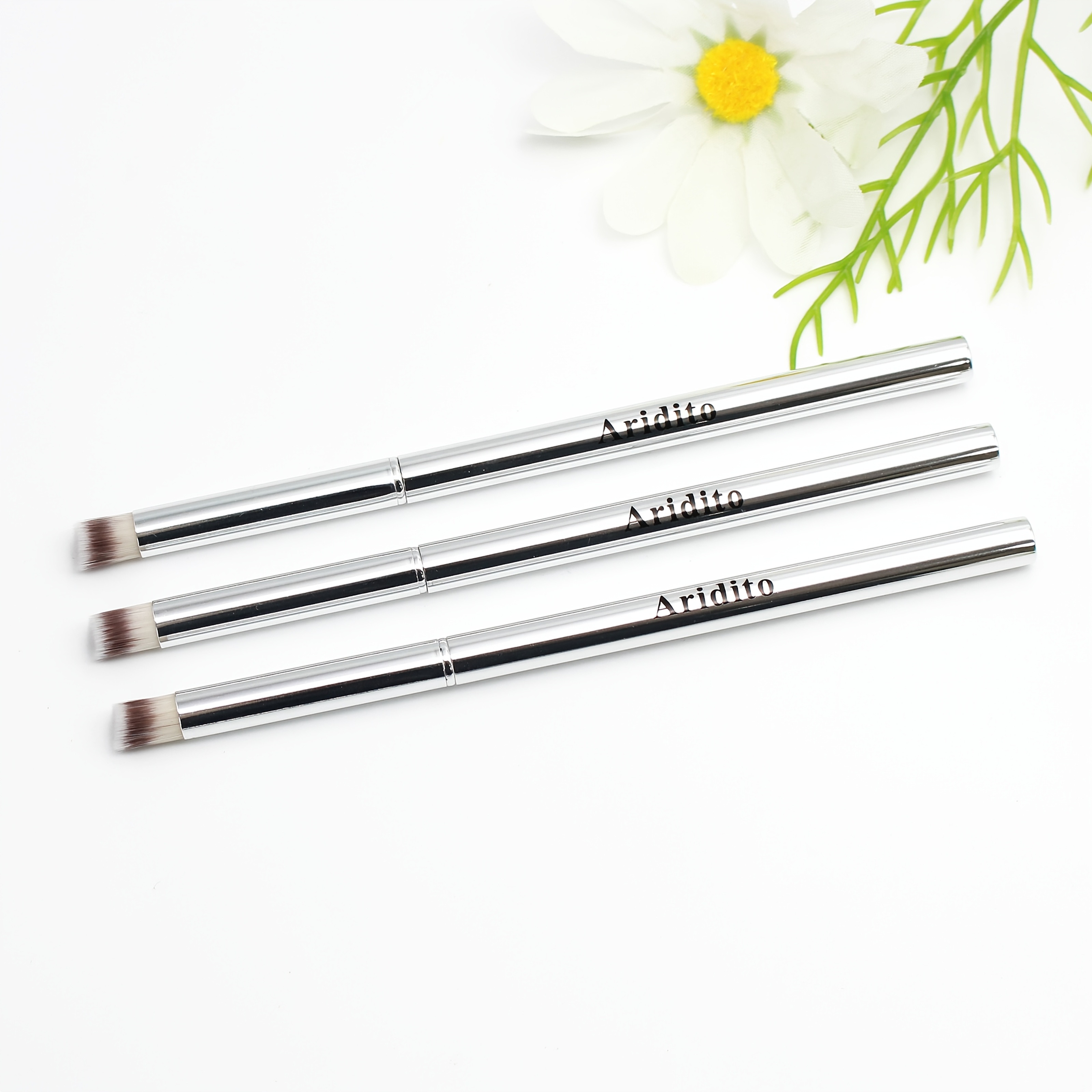 TEMU Aridito 3pcs Silvery Metal Handle Nail Brushes For Nail Drawing Brush Nail Art Brushes Manicure Diy Tools Nail Brush Acrylic Nail Accessorie
