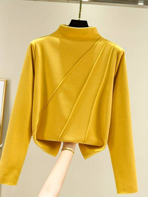 womens double sided soft like texture long sleeve t shirt a line neckline blouse machine washable layering shirt for off casual wear no padding