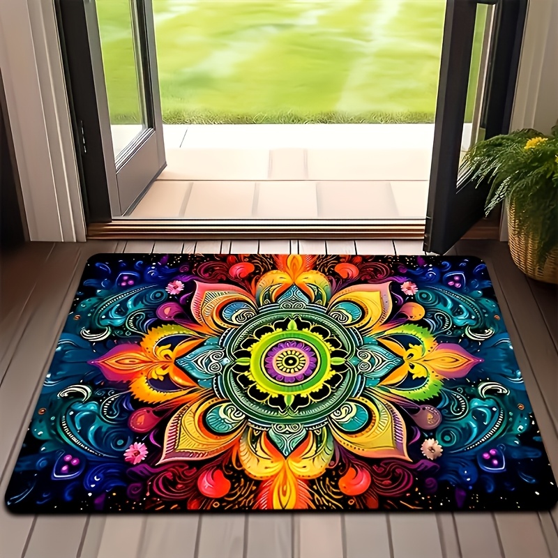 TEMU 1pc Mandala Floral Print Welcome Door Mat, Suitable For Indoor And Outdoor Use, Machine Washable Rectangular Rug, Ideal For Kitchen, Laundry