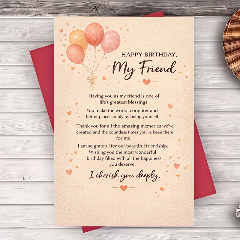 TEMU 1 Greeting Card + 1 Envelope Happy Birthday Greeting Card Watercolor Balloons Message For Best Friend Or Colleague Thoughtful Gift For Party