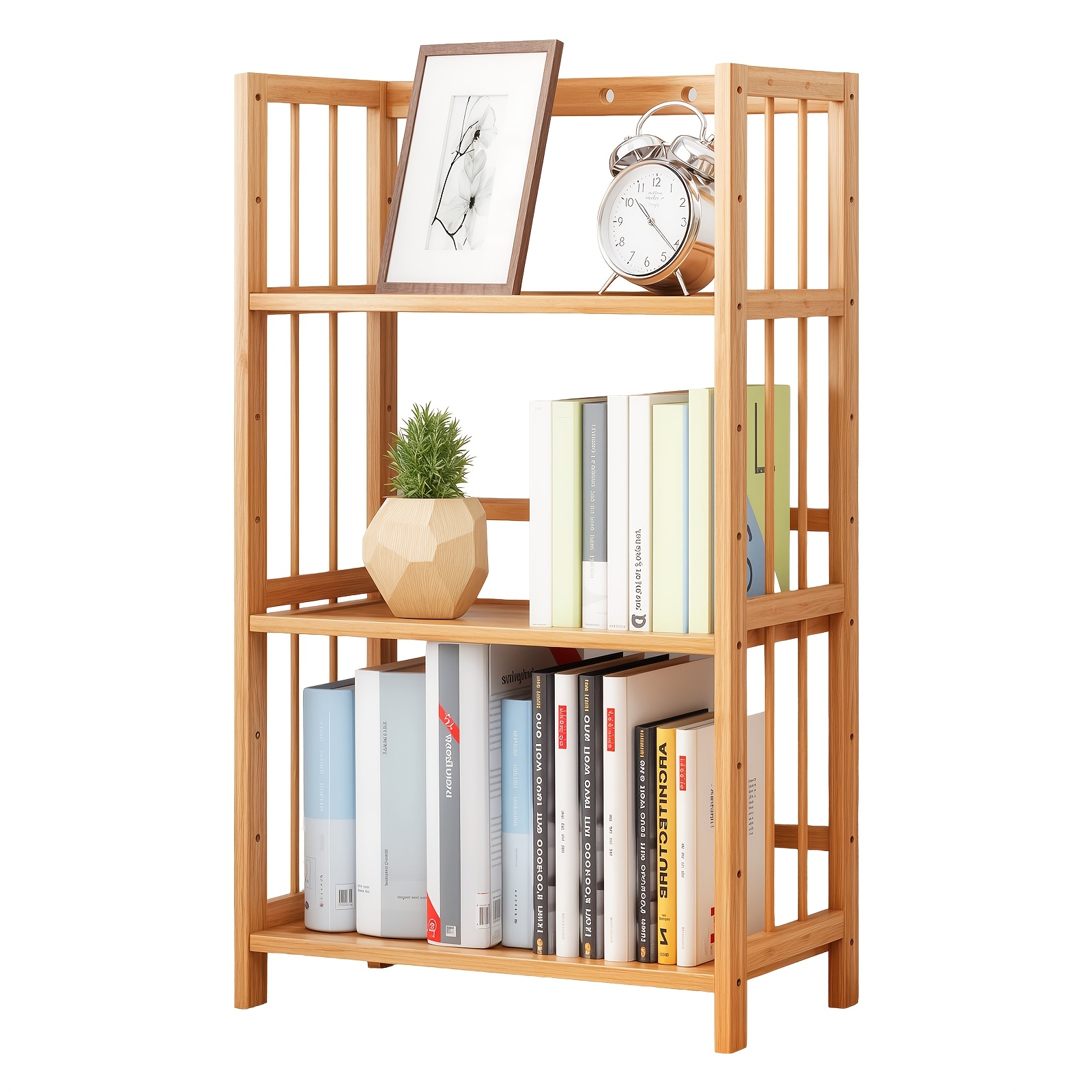 TEMU 1pc Estante de Bambú de 3/4 Niveles, Librero, Gran Capacidad, Resistente, con Compartimentos Ajustables, Diseño Abierto para Fácil Acceso