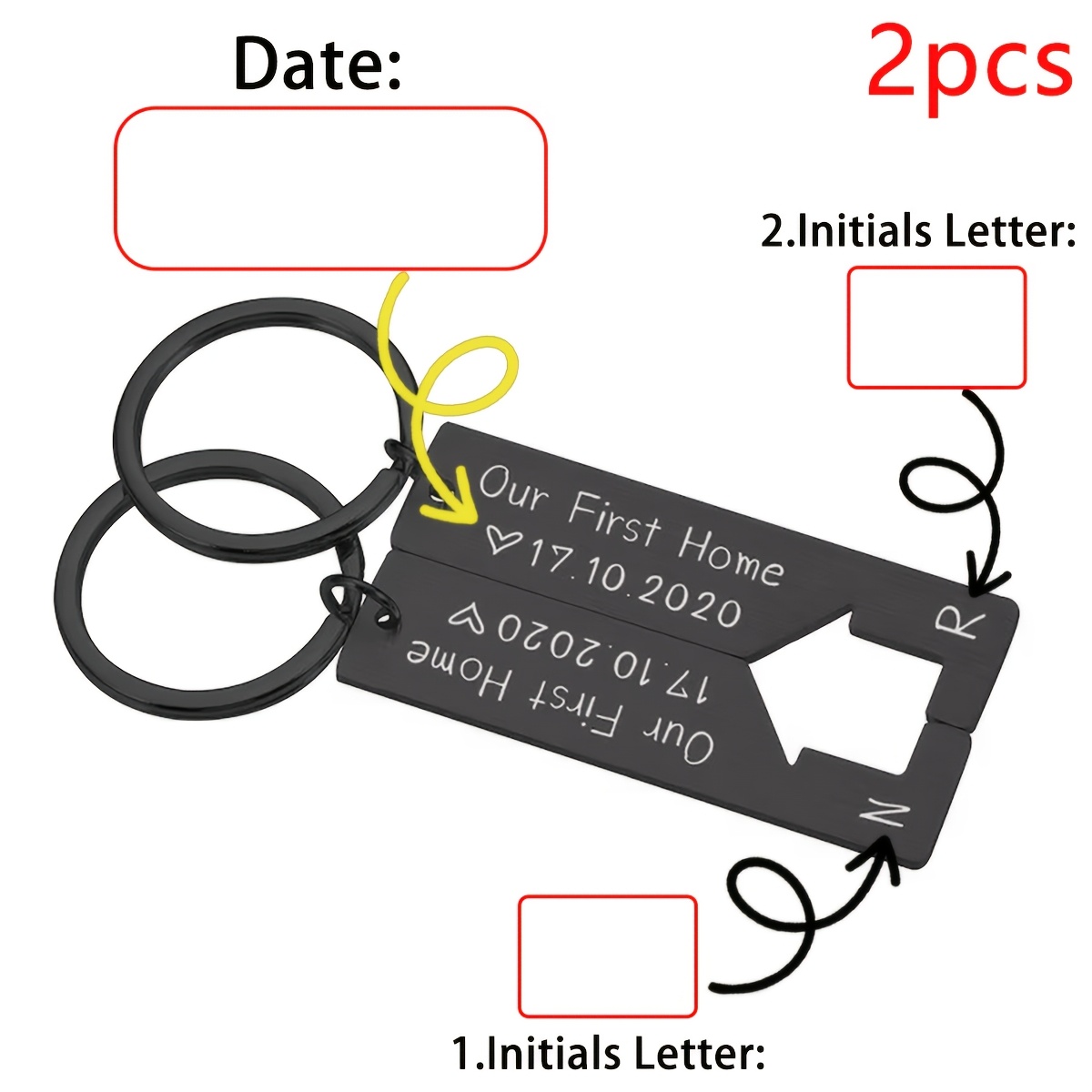 TEMU 2pcs/set Personalized Puzzle Keychains, Custom Date And Initial Couple Keychains, Our Couple Matching Gifts, Anniversary Gifts