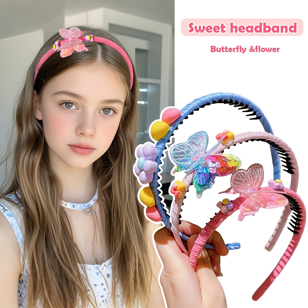 

3pcs Lemon & Flower Hairbands - Non-slip, Resin & Fabric Headbands For Girls,