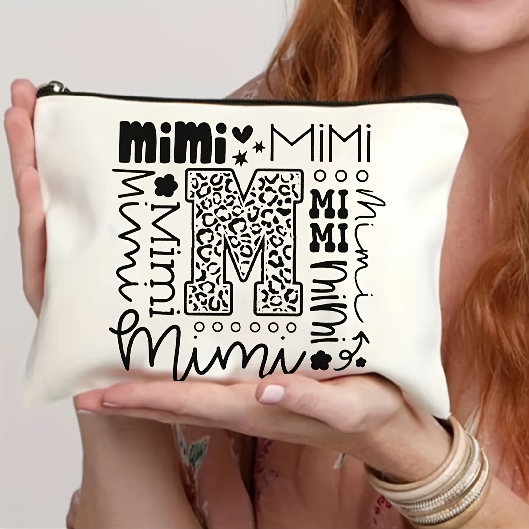 

Simple Style Letter M Mimi Print Durable Travel Toiletry Bag With Zipper Closure, Foldable And Lightweight Makeup Organizer For Daily Use And Travel