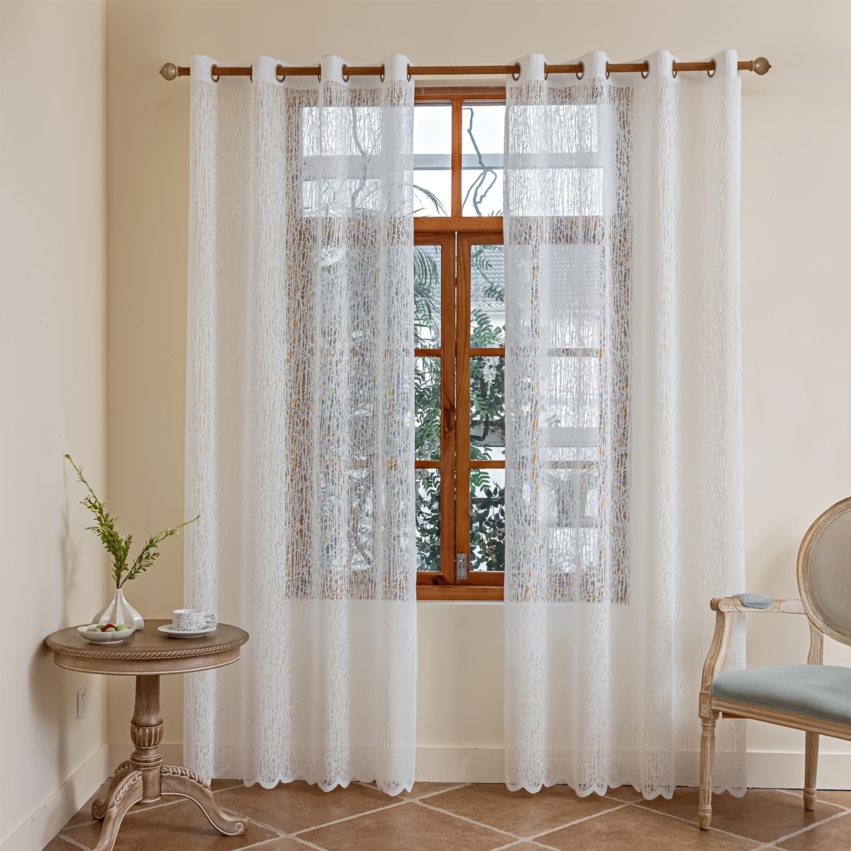 1pc Grid Sheer Curtain Perforated Window Screen For Living Room And Bedroom, Kitchen, Patio, Villa