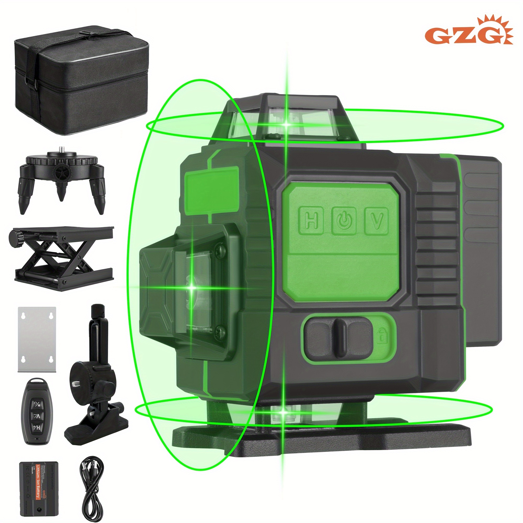 

1 Set Gzg Laser Level 4x360 Self Leveling 16 Lines Green Beam 4d Cross Professional Line Laser Tool Pulse Mode For Construction Tiling Picture Hanging With1 Battery, Remote Controller, Lifting Base
