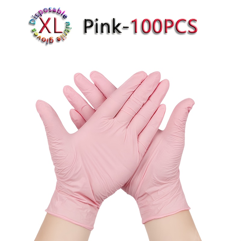 TEMU 100pcs Of Pink Disposable Nitrile Gloves, Household Cleaning Gloves, Waterproof Cleaning Gloves, Hair Dye Products, Pet Care Products, Household