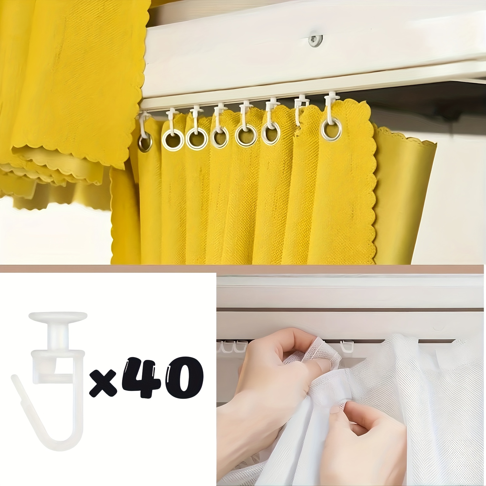 Image of 40/80/120pcs Curtain Track Hooks, Multi-functional Sliding Curtain Hangers, White Plastic, Stylish And , Suitable For Curtains, Safety Closure Design, Important Diy Accessory