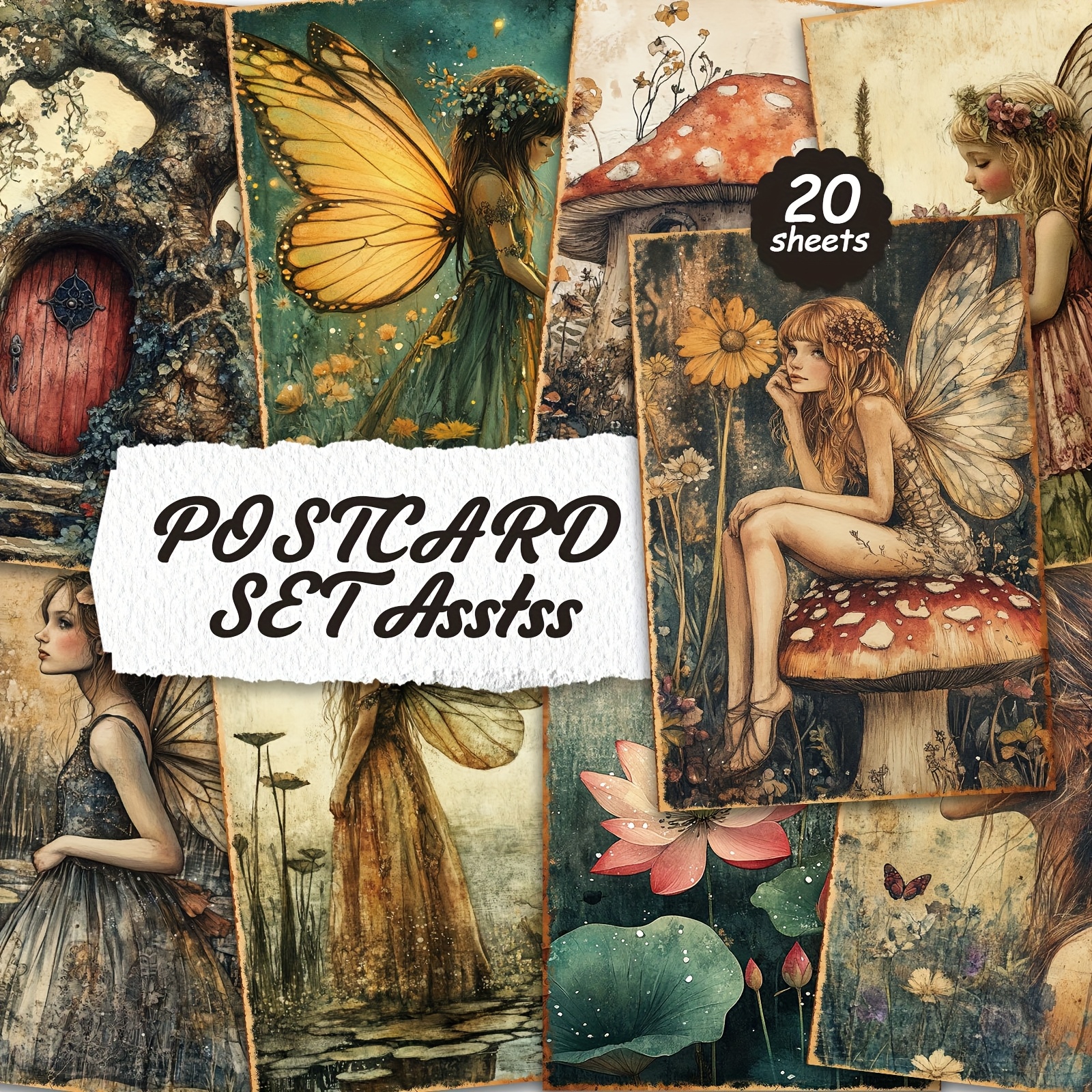 E-shop Ein Set von 20 Waldelfen-Postkarten für Kartonbeschriftung, glatte Oberflächen, Scrapbooks, Mülltagebücher, Bastelarbeiten, Grußkarten und