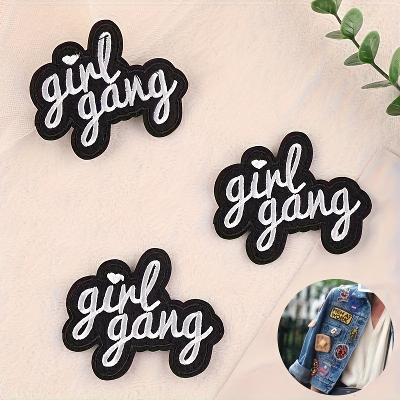 

5 Pcs "girl Gang" Embroidered Polyester Patches, Iron-on Custom Letter Badges For Backpacks, Shoes, Hats And Clothing Accessories, Diy Adhesive Decorative Appliques, 3.5inches, Black & White Letters