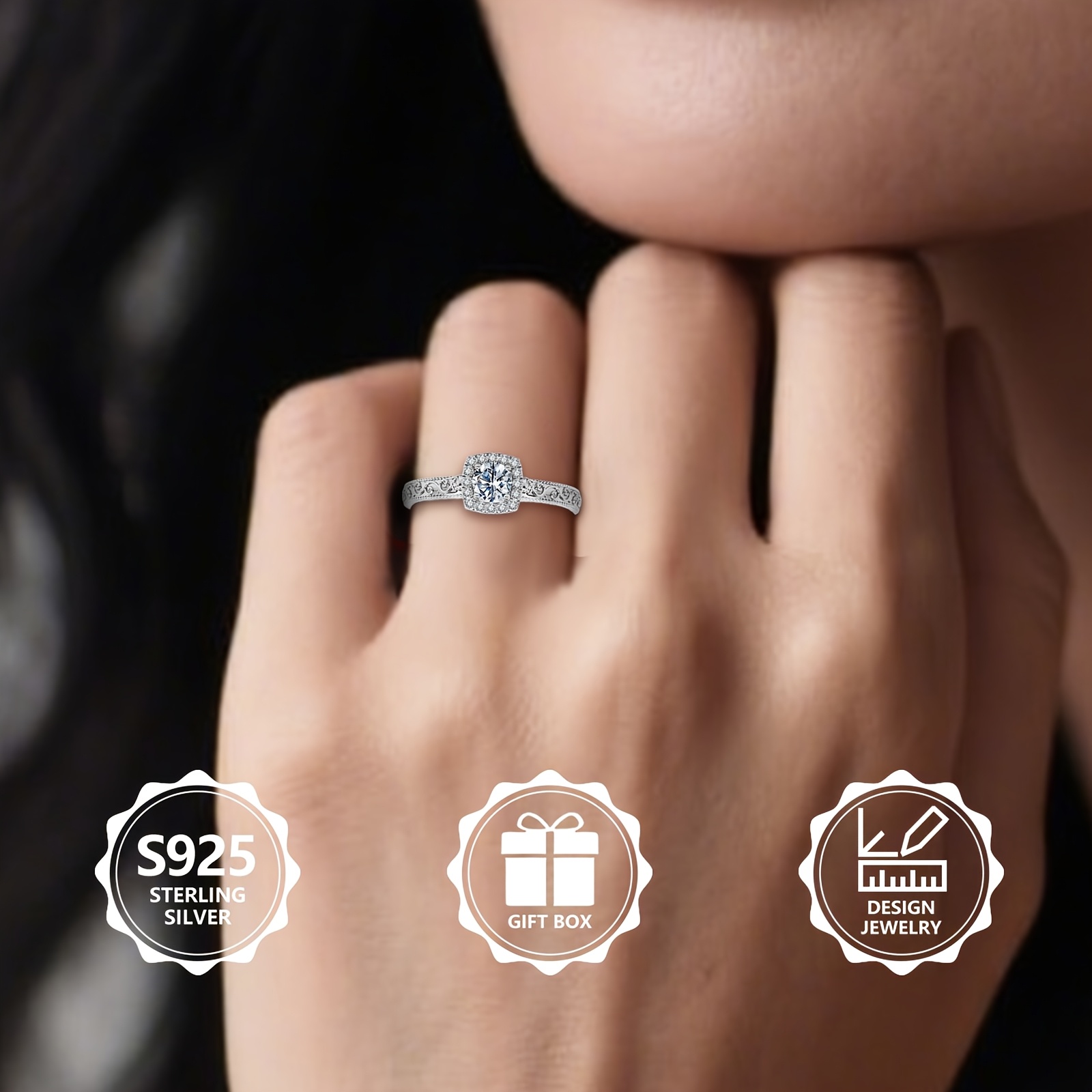Inel din argint 925 Sterling, stil curte veche, cu model floral și zirconiu sintetic, cadou de Ziua Îndrăgostiților, Ziua Mamei, zi de naștere, cadou exclusiv de aniversare pentru cea mai bună prietenă, accesoriu versatil pentru navetă, întâlniri, sărbători, petreceri și purtare zilnică, inel cu
