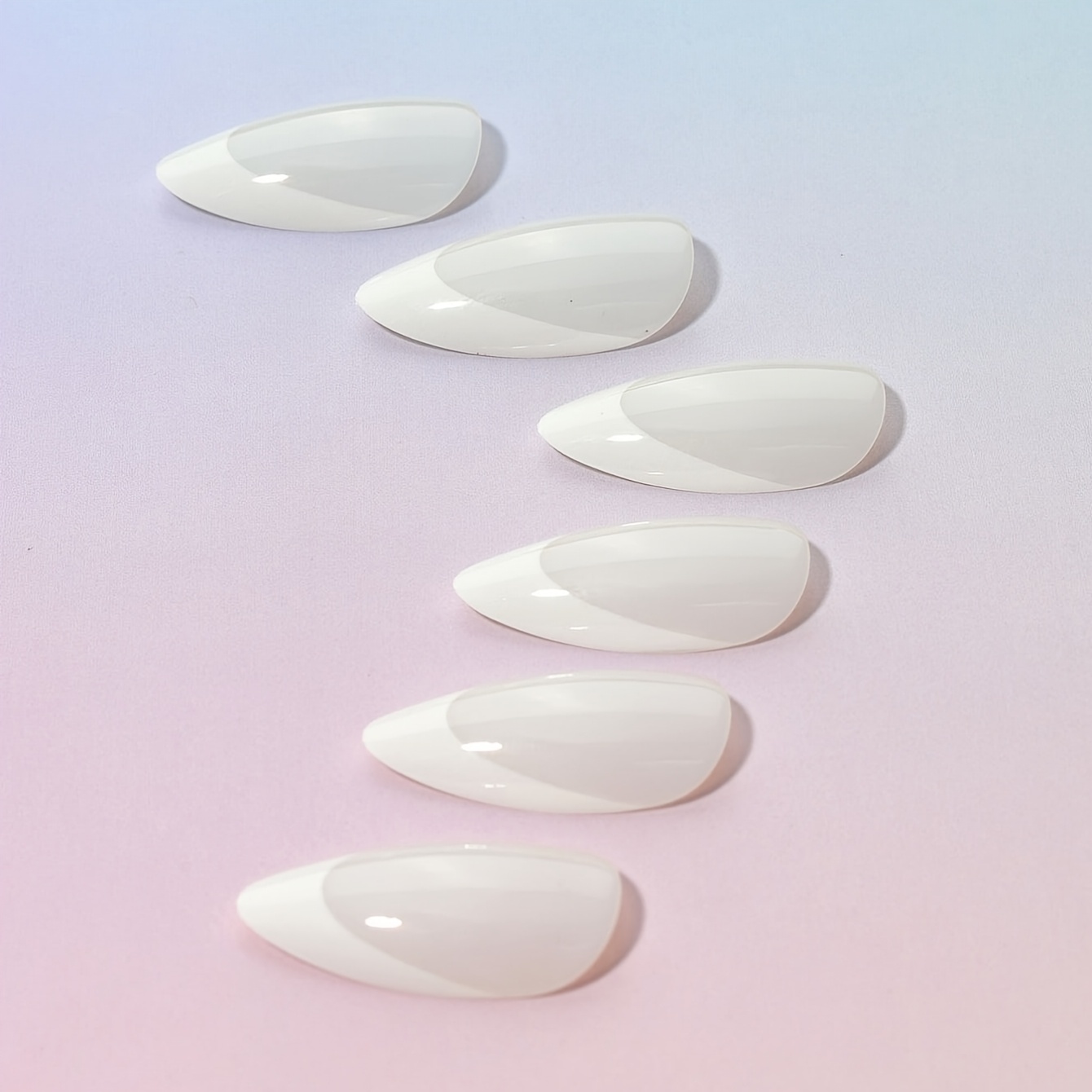 TEMU 24pcs Nude Makeup White Water Stiletto French Nails Medium-long Almond Nude False Nails With Manicure Tools (1 Jelly Glue Self Adhesive, 1 Nail