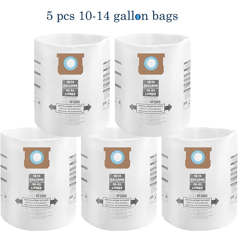 TEMU 5-pack 10-14 Gallon Vacuum Bags, 90662 9066200 9066233, 90672 9067200, 9067211 Vacuum Filter Bags