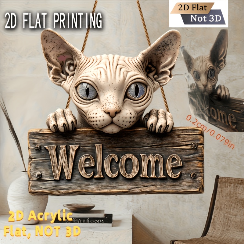 TEMU Panneau de Vintage Chat Sphinx Plat 2D, 1pc, Thème Chat Nu, Décoratif en Bois Vieilli, Ornement Suspendu, Panneau Mural, Convient aux Cafés pour