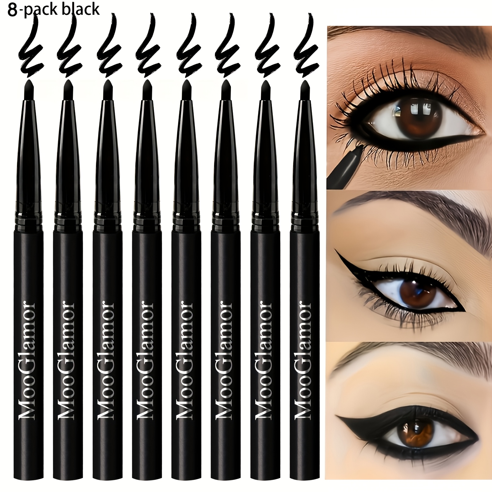 8-pack Black Eyeliner Pen - Long-lasting, Water-resistant, Stain-resistant, Precise Application, Makeup, Waterproof Eyeliner Pen
