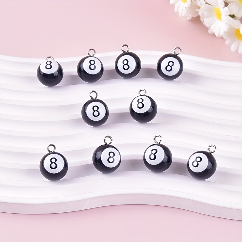 TEMU 10 Stk. dreidimensionale Billard-Pool-8-Kugel-Harz-Anhänger für DIY-Schmuck, Ohrringe, Halsketten-Zubehör