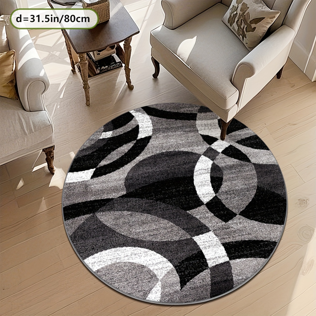 TEMU Tappeto in Peluche + Base in Plastica Puntinata 1pz, Tappeto da Interno per Casa con Stampa a Motivi Geometrici Moderni in e Grigio, Facile da