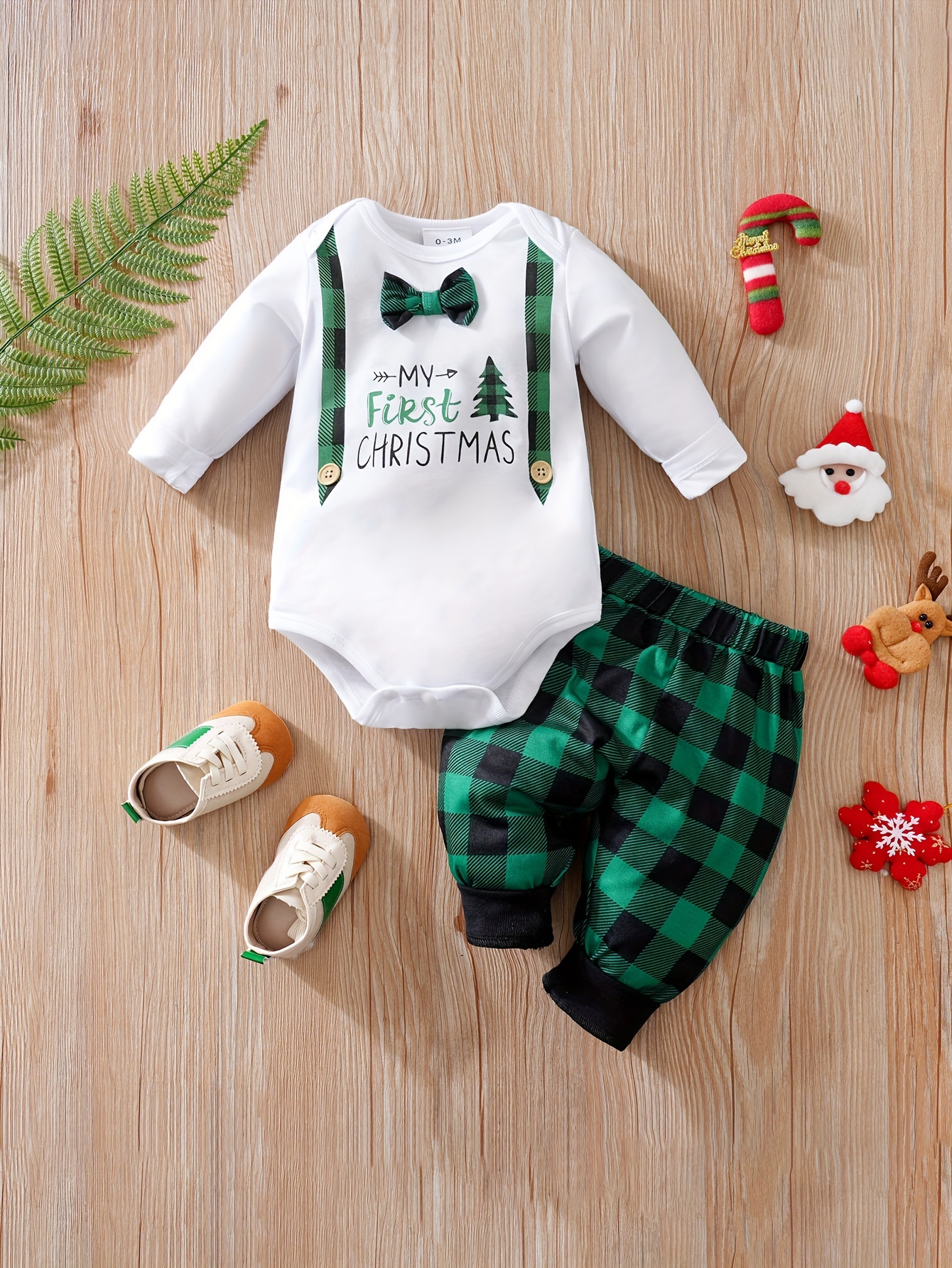 Baby Weihnachtsoutfit Set - Langarm Body + Pelz Hose Für Erstes Weihnachten