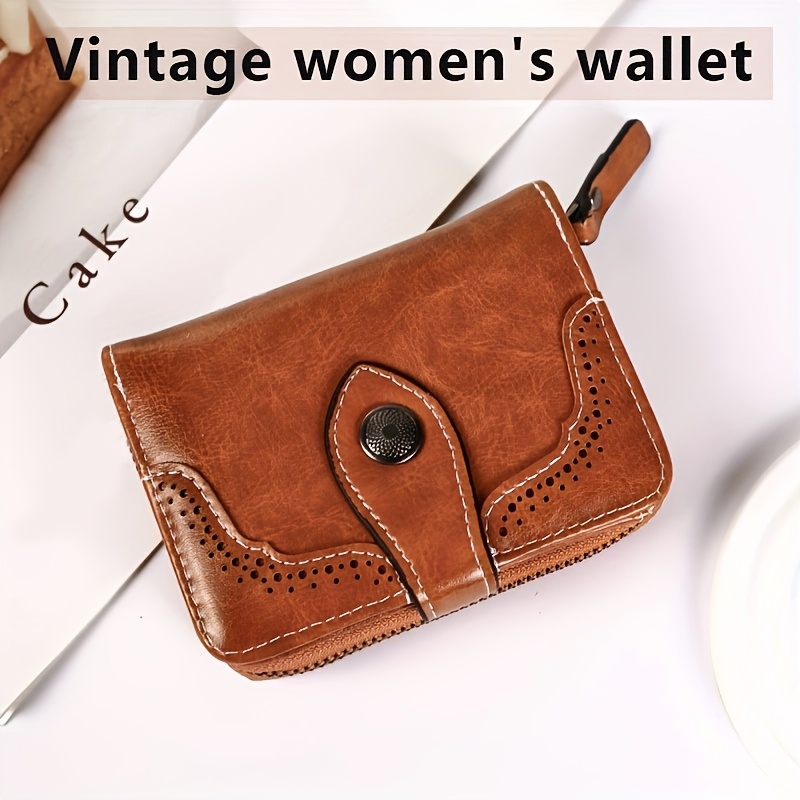 

Vintage Women', Zipper Closure, Dual-fold Korean Style, Multi-card Slots, Ultra-thin Closure, Coin Pocket, Polyester Lined, Wet Wipe Clean