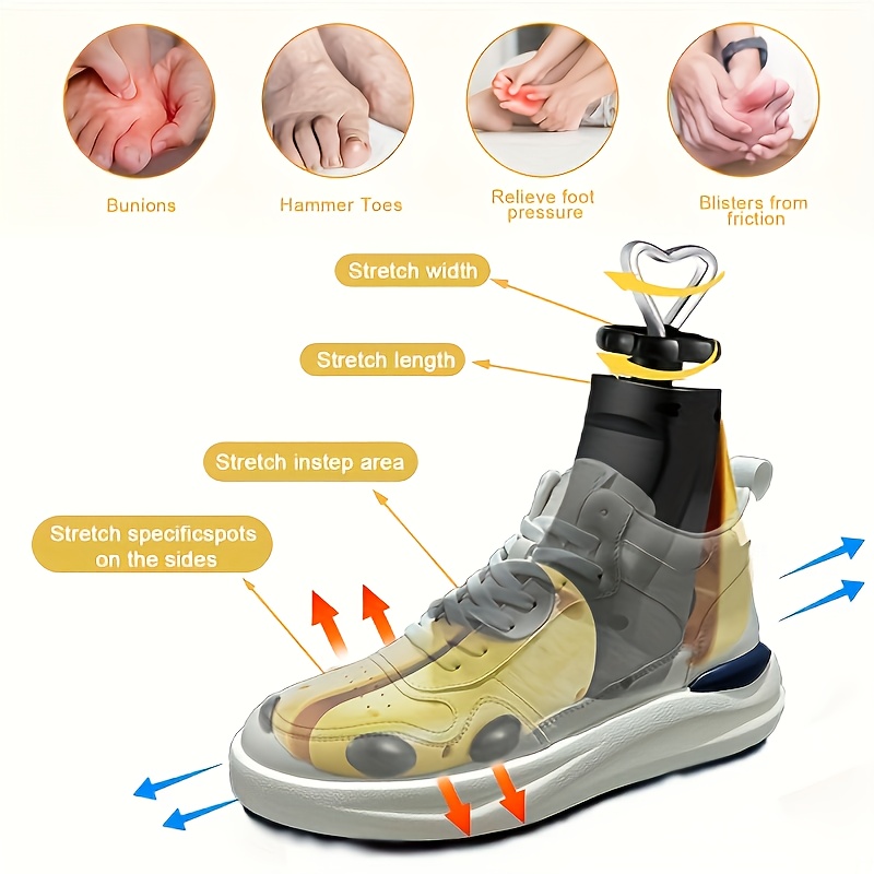 2pcs (1pc shoe stretcher+1pc shoe puller) WoJia adjustable Men's and Women's shoe stretcher - yellow and black plastic design, suitable for artificial shoes, boots, sports shoes, casual and Sneakers perfect for Valentine's Day