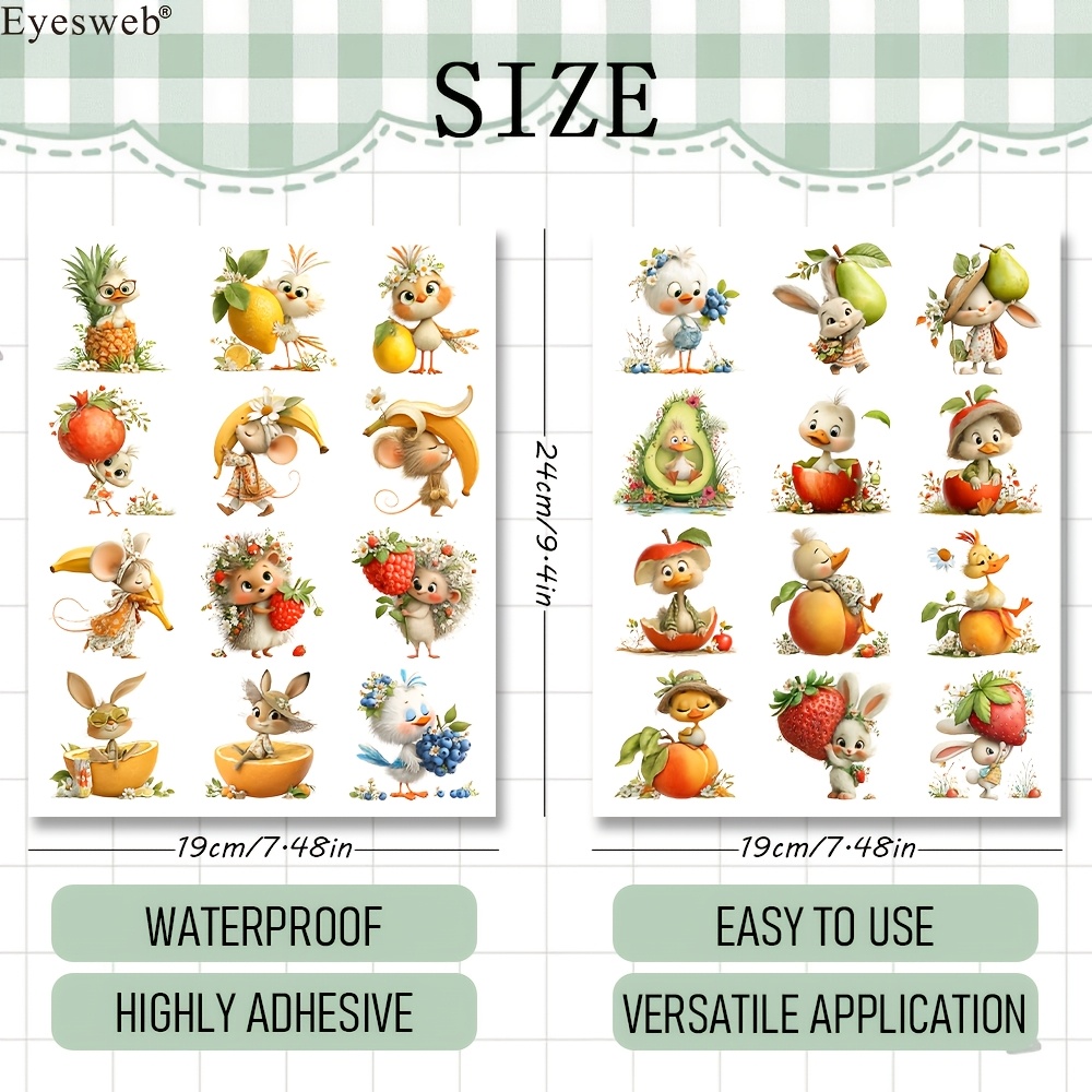 Image of Summer Cute Animal & Fruit Uv Dtf Transfer - 24 Designs, Waterproof No White Border No Heat Needed Rub On Transfers For Tumblers Cups Diy Crafts