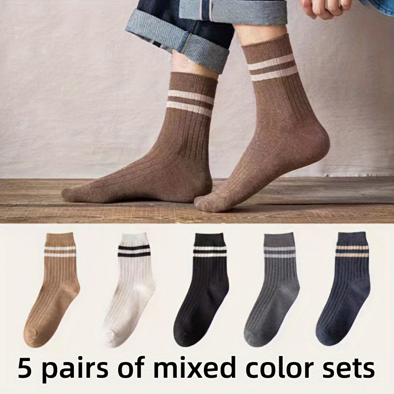 TEMU 5 Pairs Of Men' Pattern Mid-calf Socks, Anti-odor, Breathable And Sweat-absorbing Hosiery Sports Socks For All Season, Creative Trendy Gift