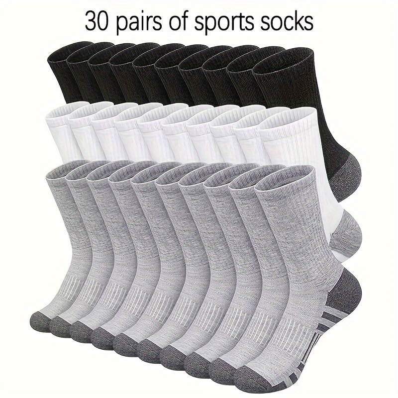

30 Pairs Of Men's Knitted Anti Odor & Sweat Absorption Crew Socks, Comfy & Breathable, Elastic Sport Socks For Men's Outdoor Activities