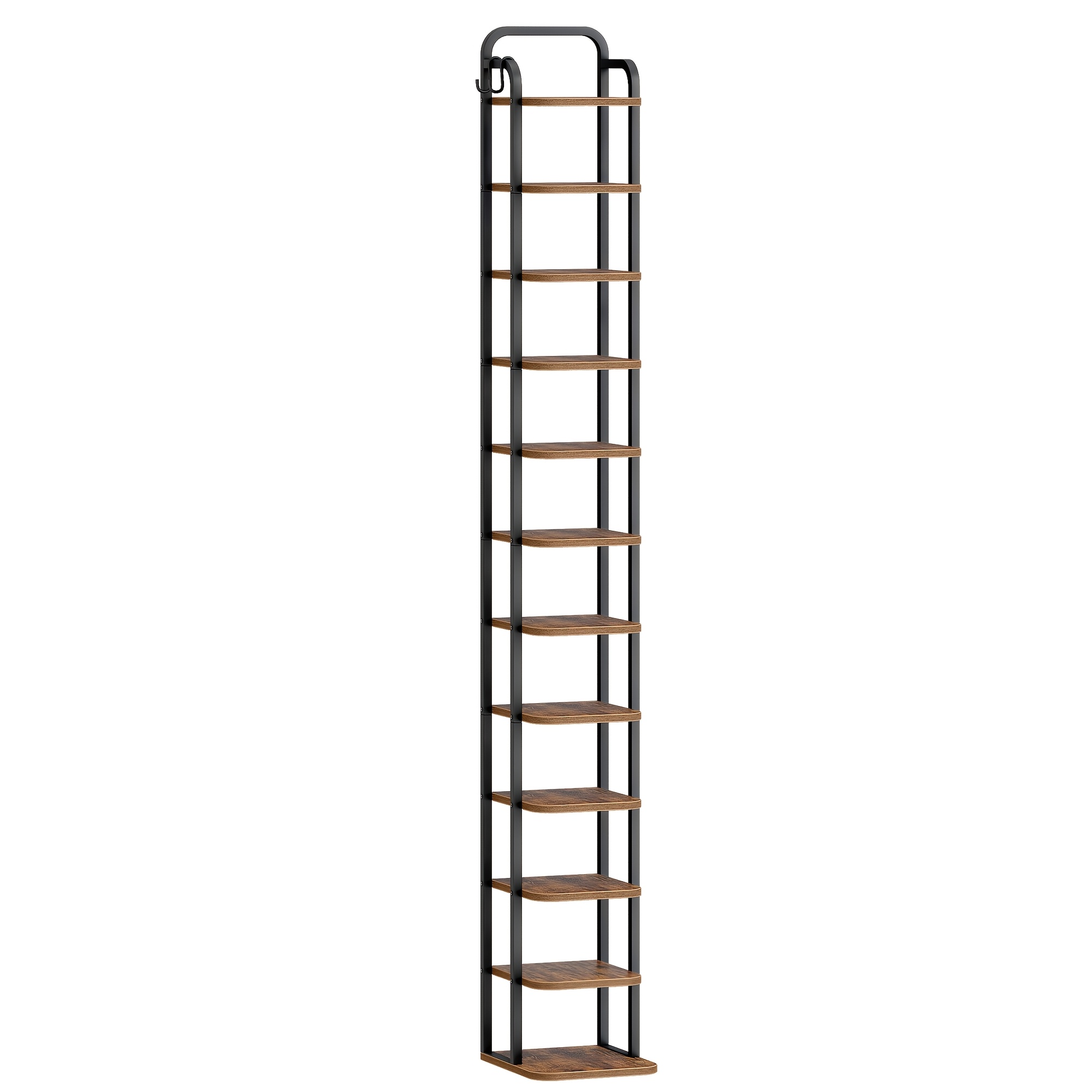 12-tier Vertical Shoe Rack | Freestanding, Adjustable, Space , Brown And Black, Made Of Wood And Metal, Suitable For Room Types